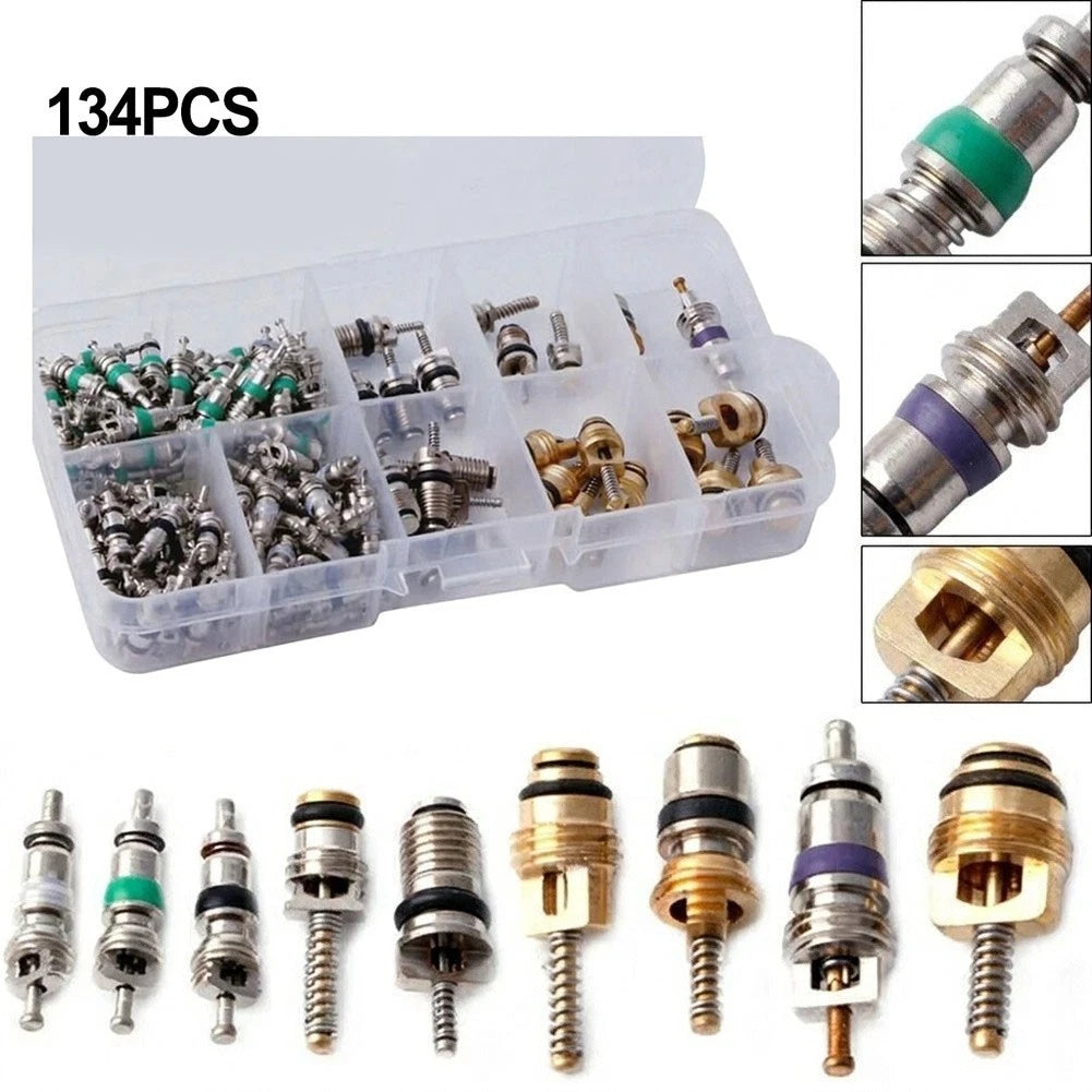 134Pcs AC Valve Cores Set for R134A Air Conditioning Systems