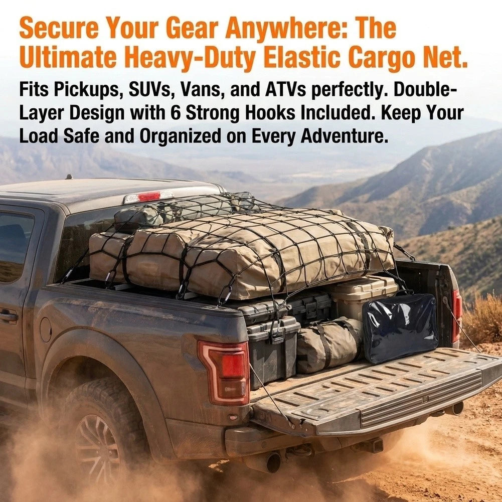 Elastic Cargo Net 120x120cm with 6 Hooks for Vans SUVs RVs