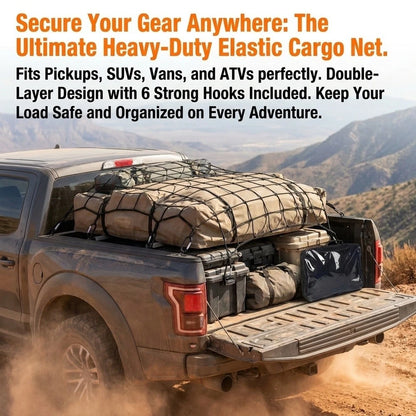 Elastic Cargo Net 120x120cm with 6 Hooks for Vans SUVs RVs