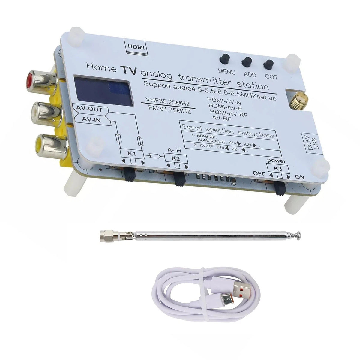 Aluminum Analog TV Signal Transmitter with Antenna for Home Use