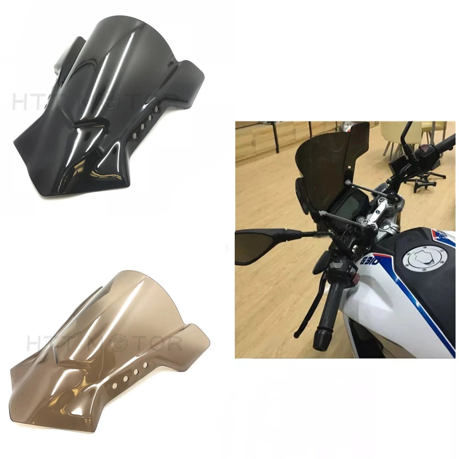 Windshield for Motorcycle with 7/8", 1", 1 1/8" Handlebar (HTTMT)