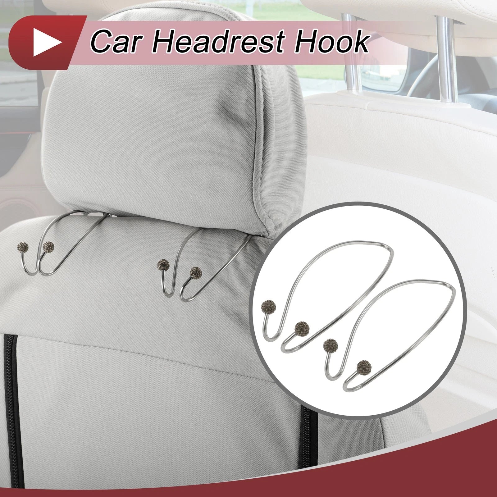 2 Pcs Universal Car Seat Headrest Hook for Purses and Bags (Gray)