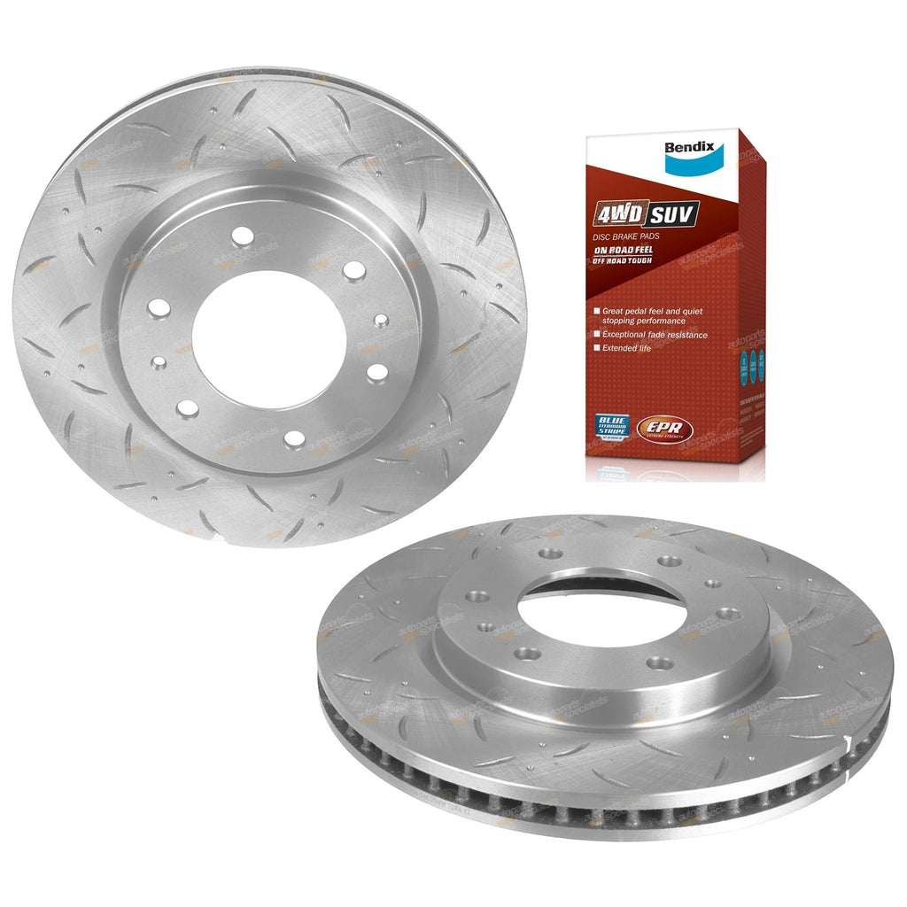 Front Slotted & Dimpled Disc Brake Rotors + Bendix Pads for Triton MR (2015–2023)