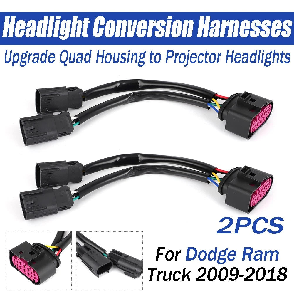 2X Conversion Harnesses for Dodge Ram (2009–2018) Quad to Projector Headlight