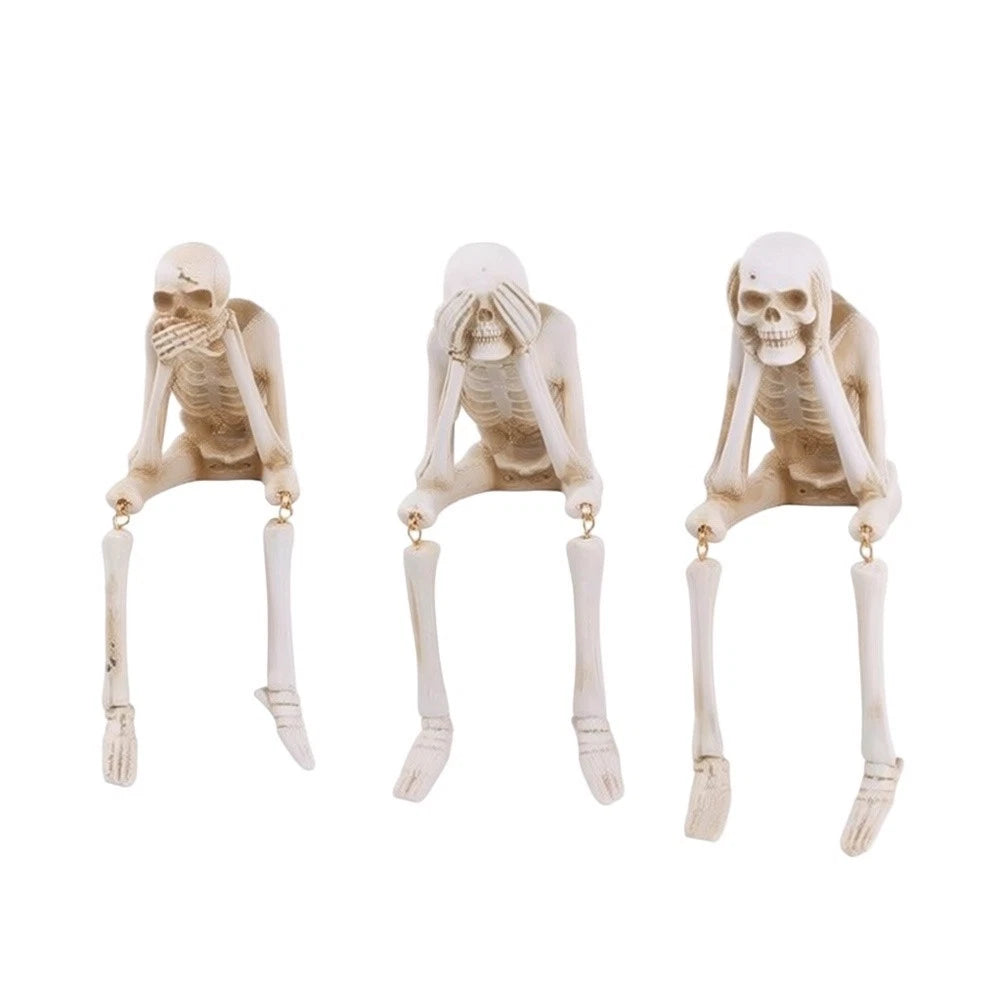 Classic Three Monkeys Motif Skeleton Resin Decoration for Halloween