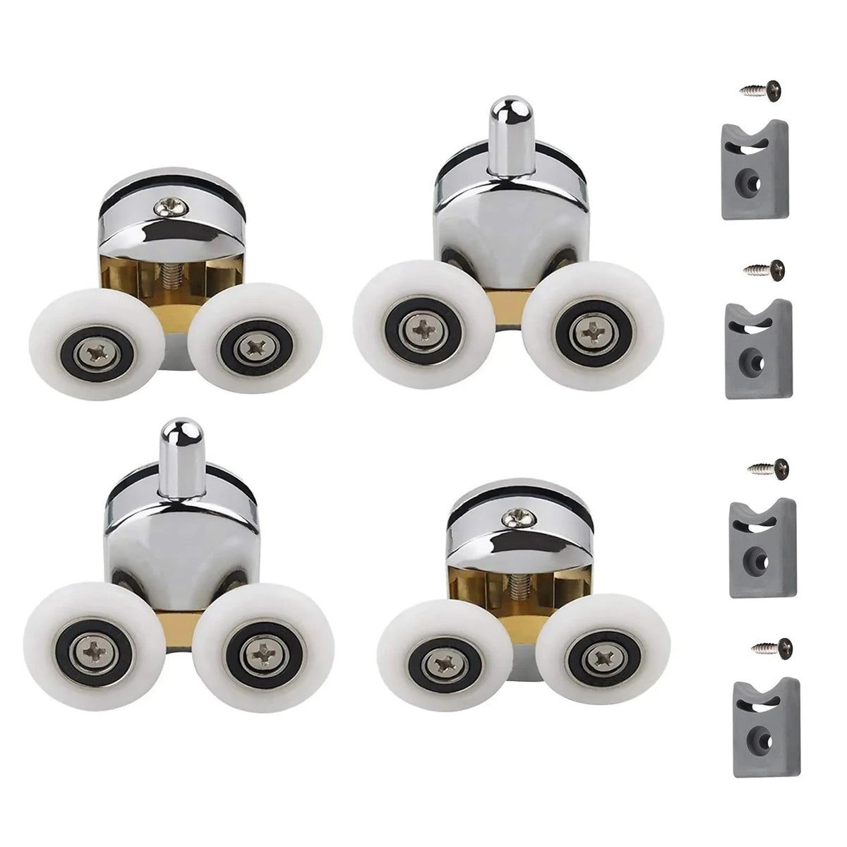 Set of 4 Shower Door Rollers 23mm with Anti Jump Stoppers
