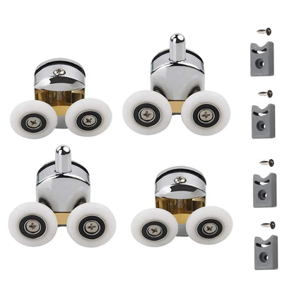 Set of 4 Shower Door Rollers 23mm with Anti Jump Stoppers