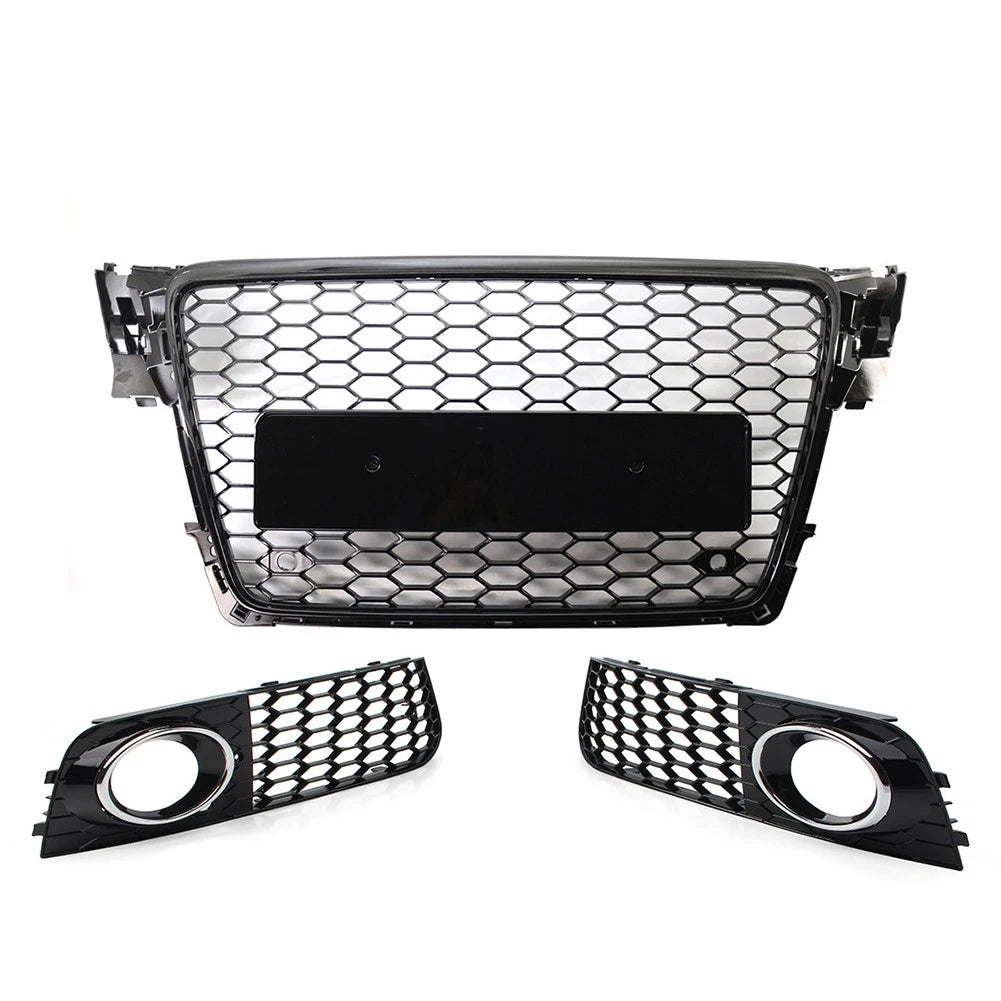 Front Grill Set with Honeycomb Fog Light Covers for Audi A4 (2009–2012)