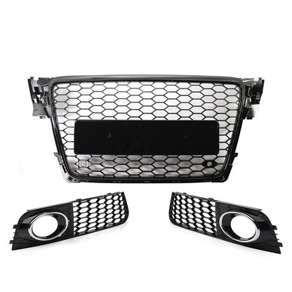 Front Grill Set with Honeycomb Fog Light Covers for Audi A4 (2009–2012)