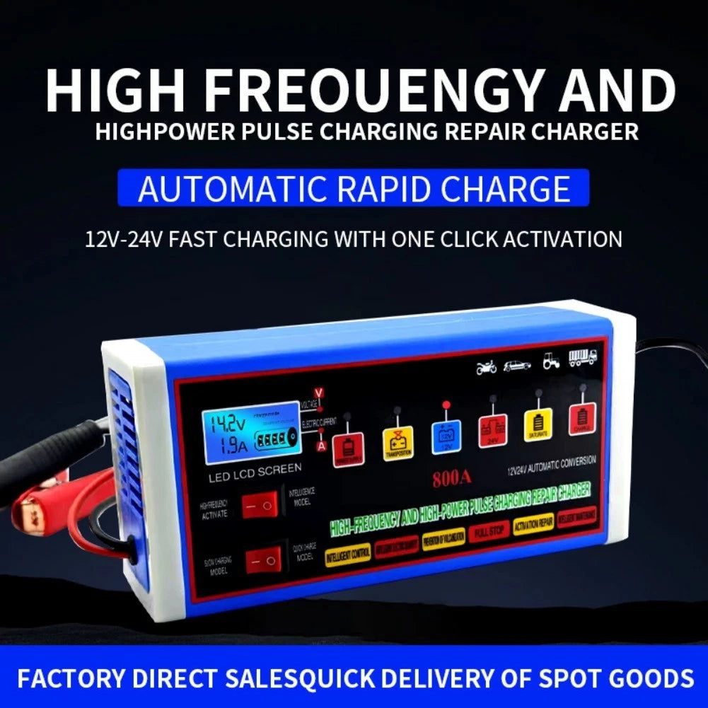 12V 24V Pulse Repair Car Battery Charger with Safety Features
