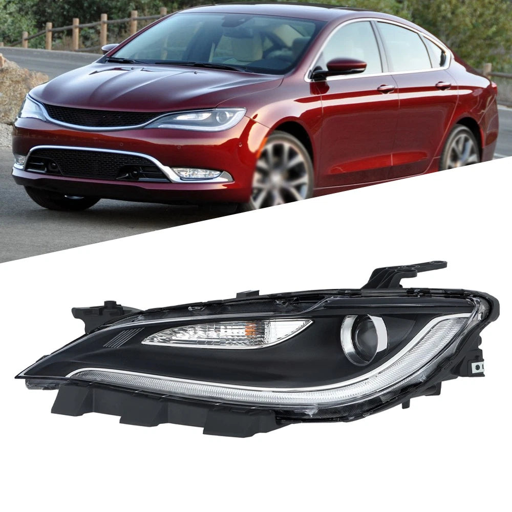 Headlights for Chrysler 200 (2015–2017) Left Chrome Black Trim Halogen LED DRL