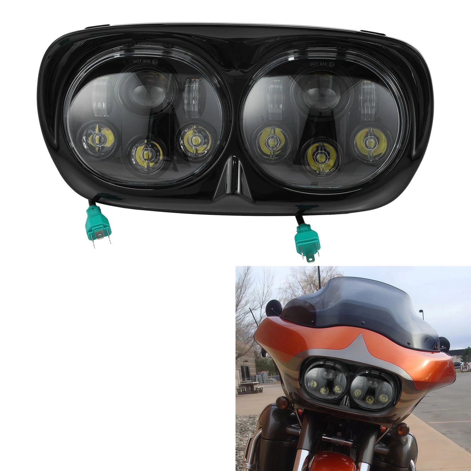2X 5 3/4" Dual LED Projector Headlight for Harley Road Glide (1998–2013)
