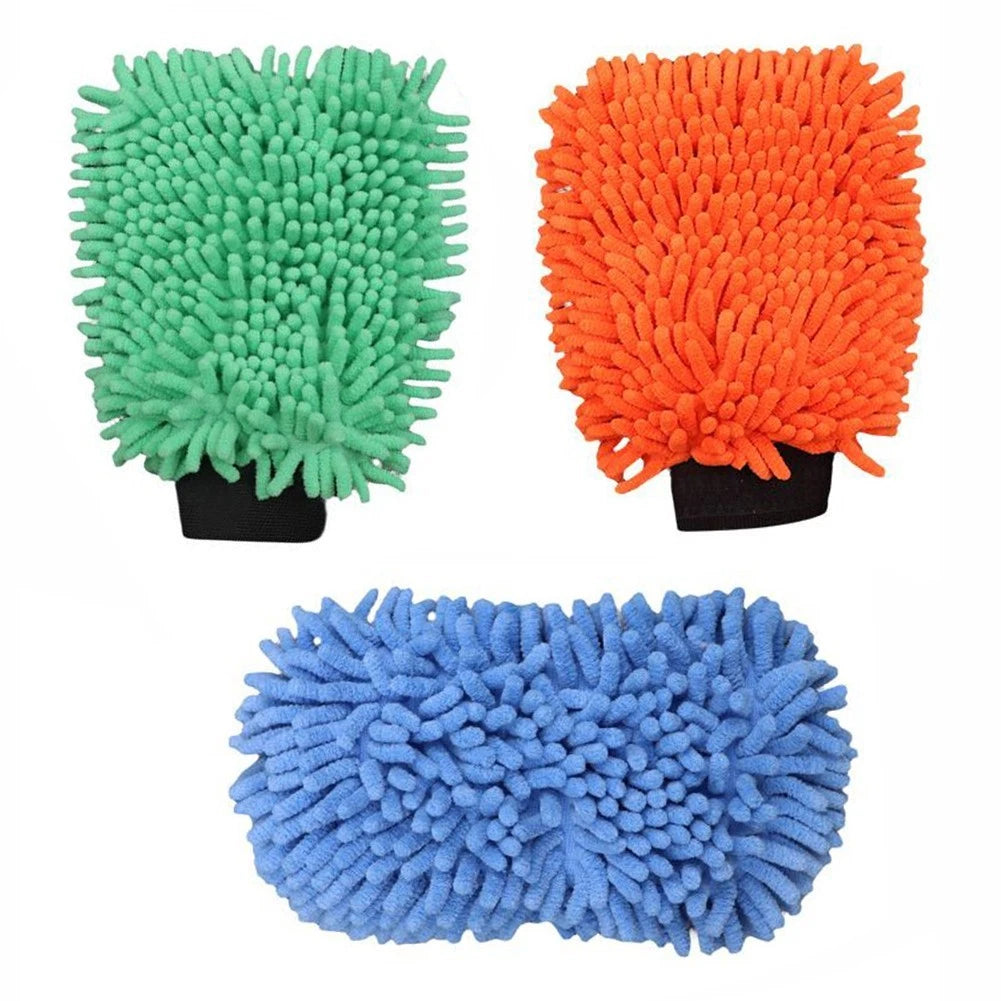 2X Chenille Microfiber Car Washing Gloves for Motorcycle Use