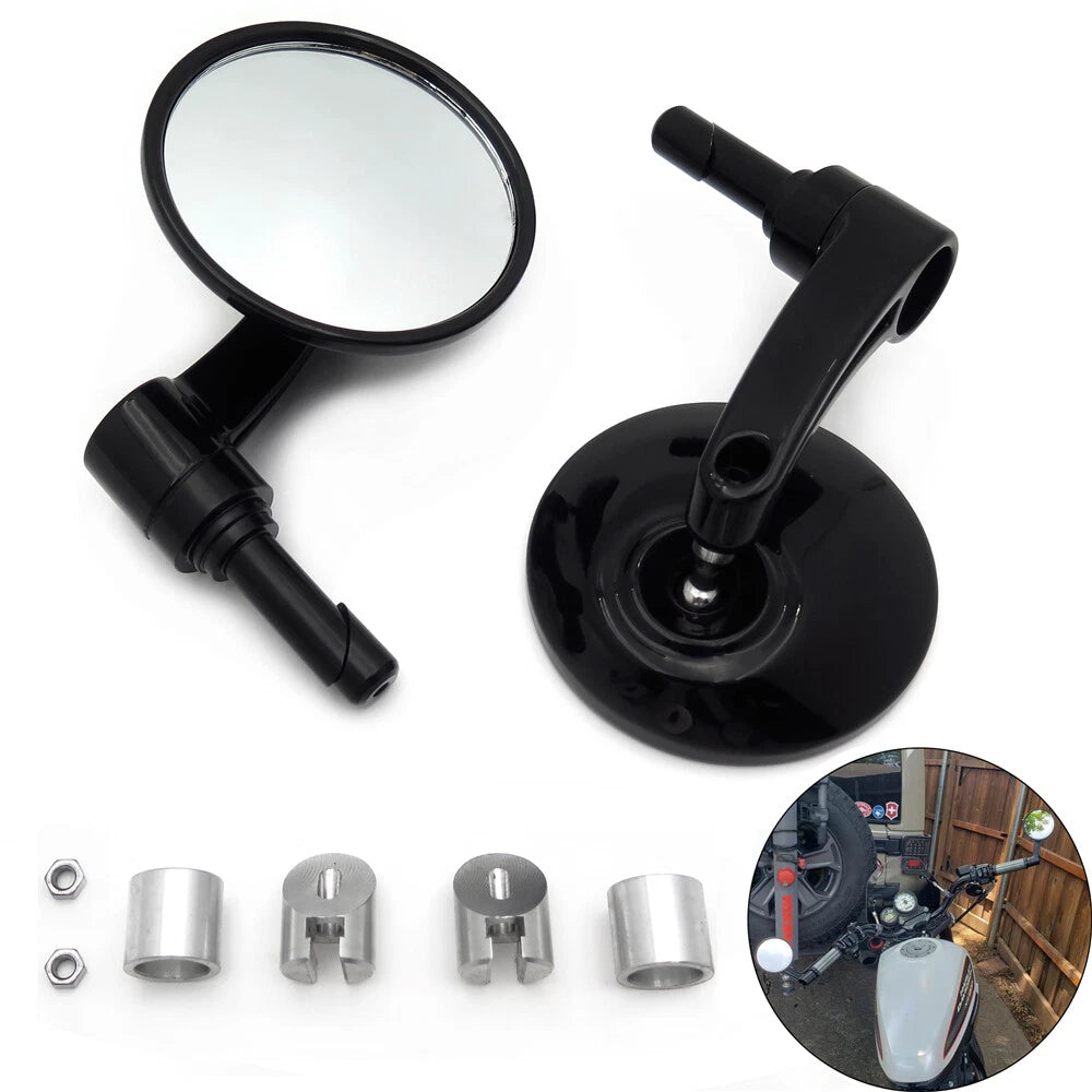 Round Bar End Mirrors for Harley (7/8", 1", 22mm, 25mm) Diamond Cut