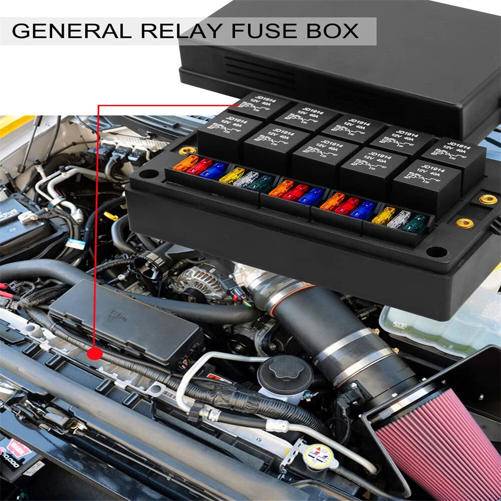 Pre-Wired Fuse Relay Box with 40A 5Pin Relay + 15 Fuses for 12V Vehicles
