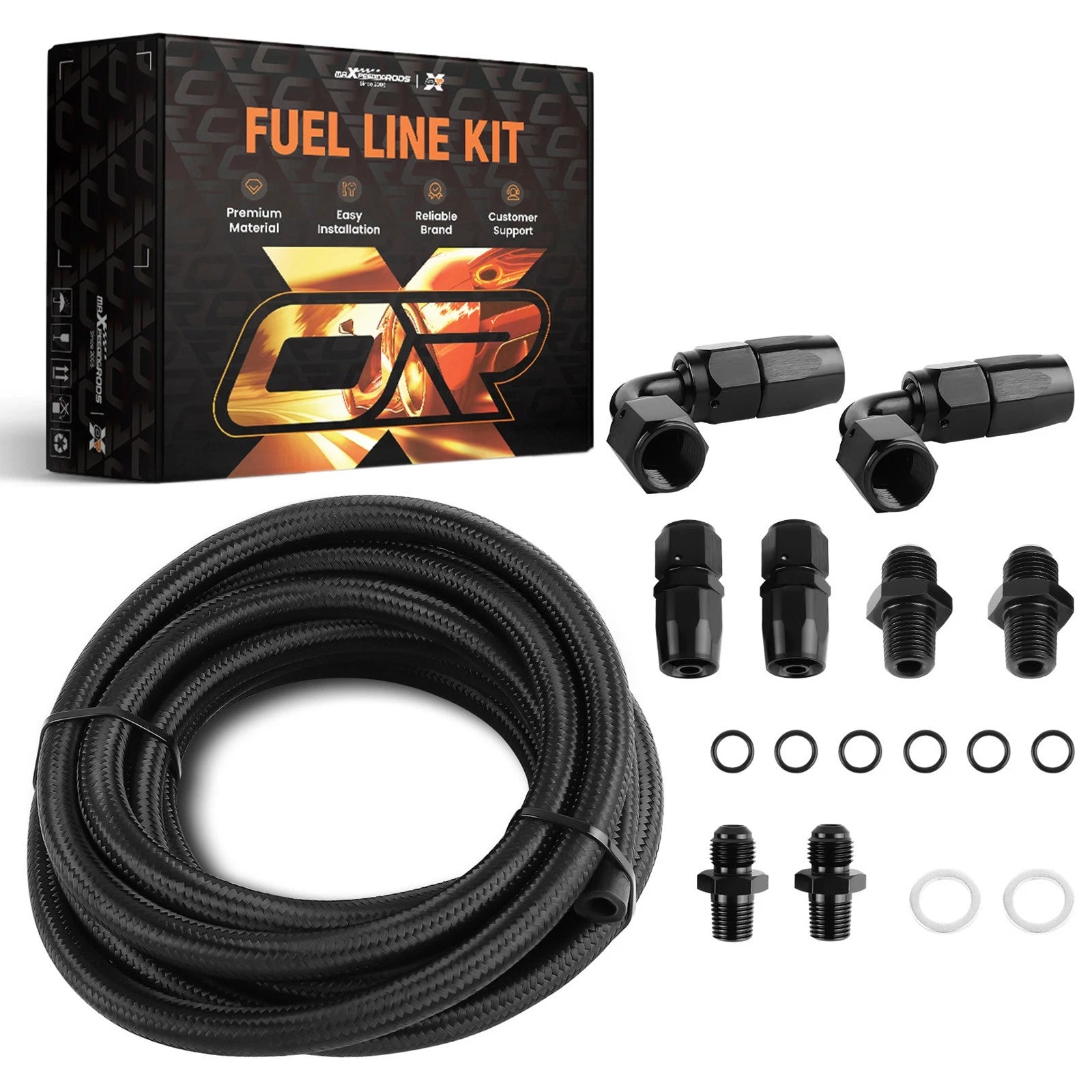 6AN Automatic Transmission Cooler Lines Kit for 4L60E 4L65E (Black)