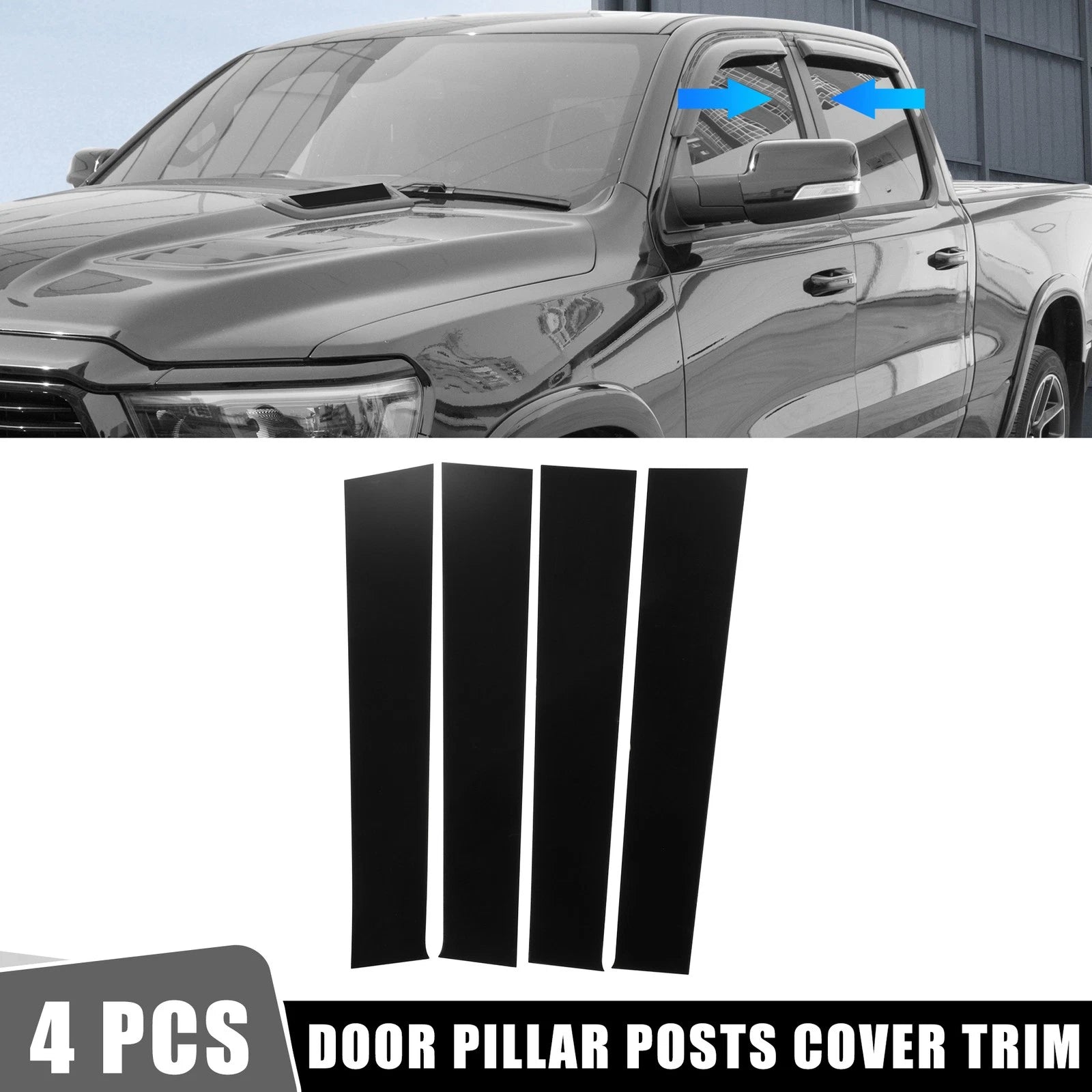 4 Pcs Door Panel Trim Pillar Posts Stickers for Dodge Ram (2010–2018)