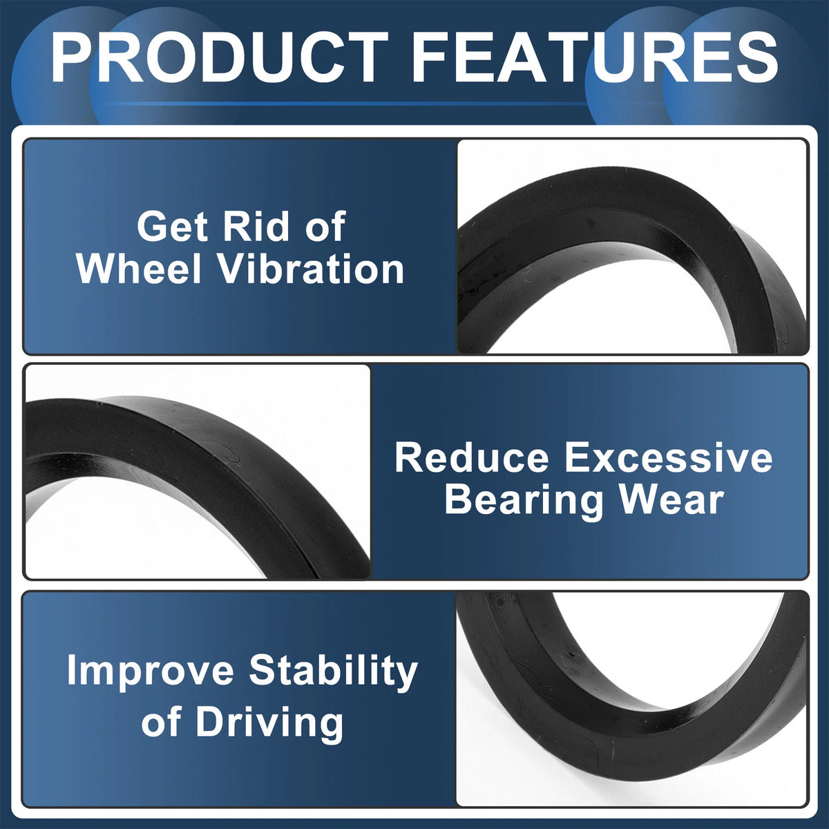 Set of 4 Wheel Hub Centric Rings 71.6mm to 57.1mm Black Polycarbonate