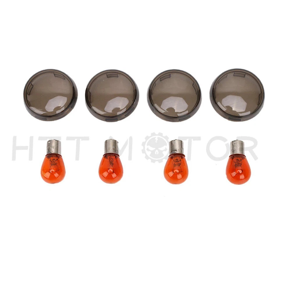 Smoked Turn Signal Lenses with Amber Bulbs for Harley Davidson Softail Dyna (2000–Present)
