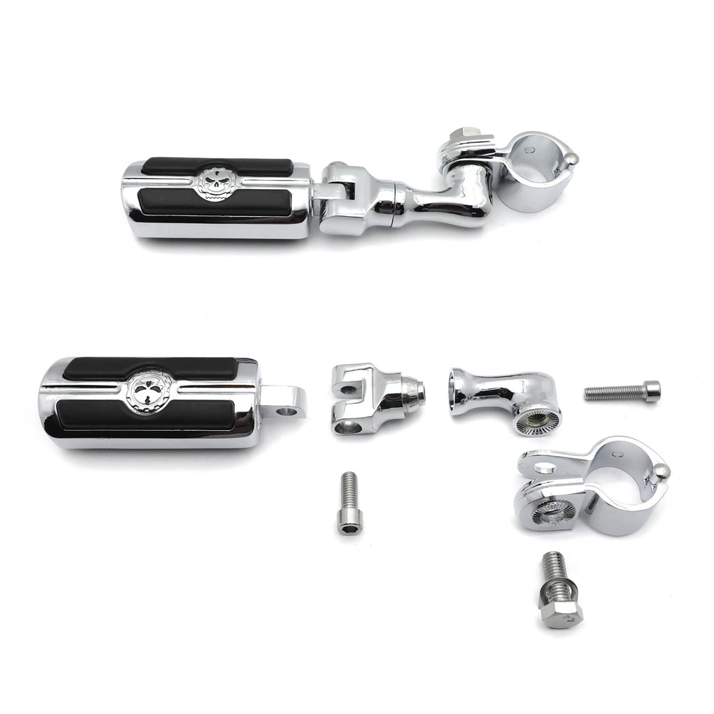 Chrome Angled Adjustable Skull Foot Peg for 1.25" Engine Guard Frame Tube