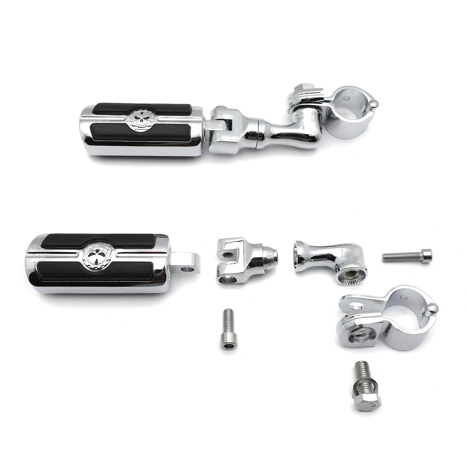 Chrome Angled Adjustable Skull Foot Peg for 1.25" Engine Guard Frame Tube