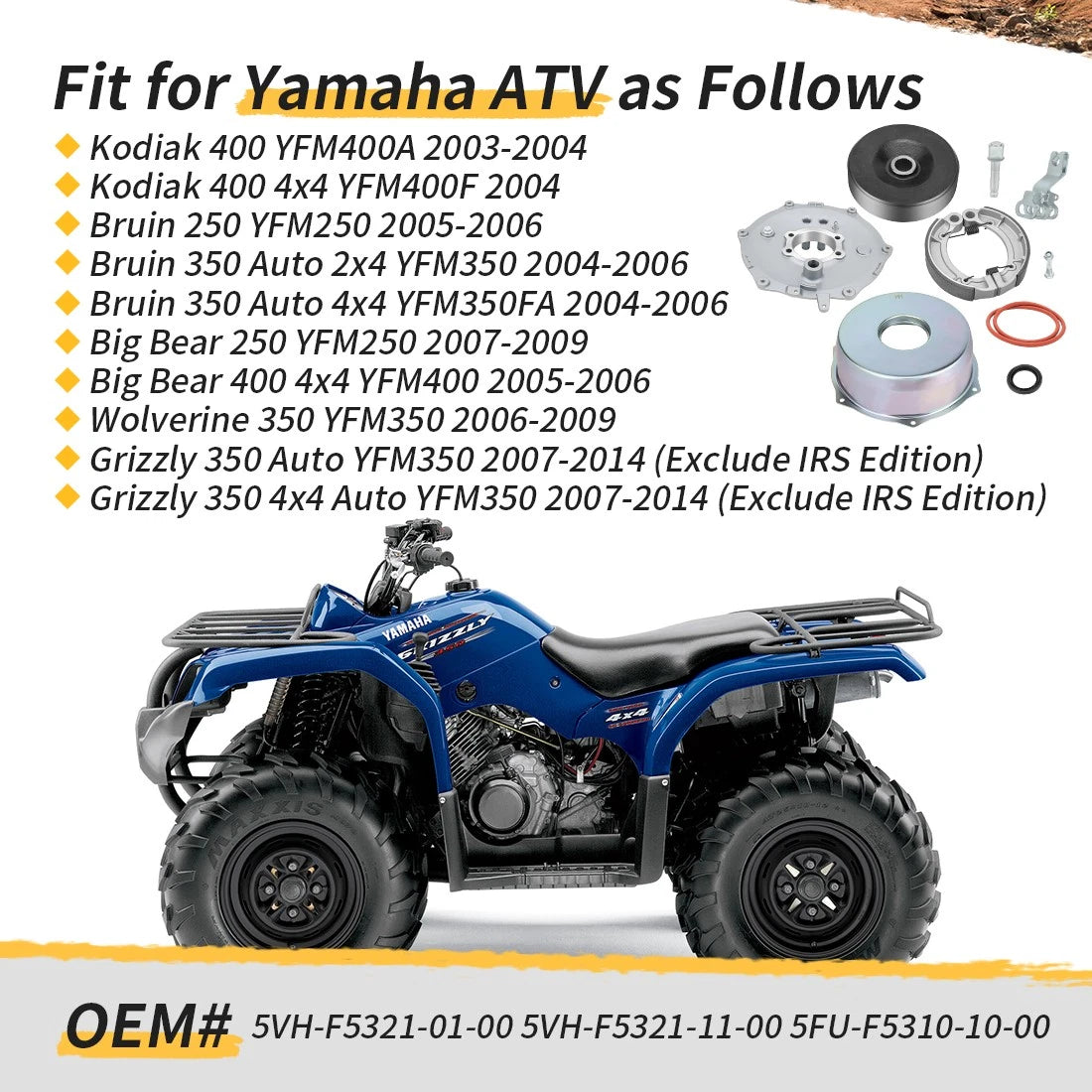 Rear Brake Plate Cover Drum Hub Seal Kit for Yamaha Kodiak 400 YFM400 (2003–2004)