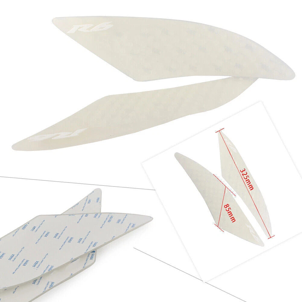 2X White Gas Tank Traction Pads for Yamaha R6 (2017–2018)