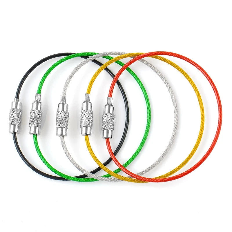 Screw Locking Stainless Wire Keychain Cable Rope Rings for Outdoor Use