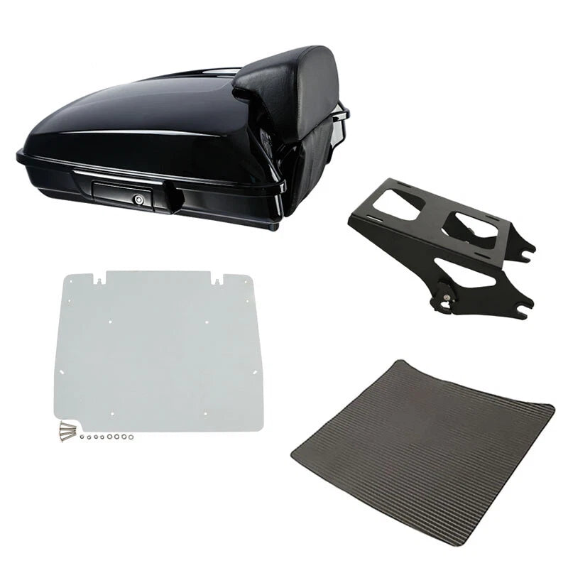 Black Razor Trunk Backrest Rack Plate for Harley Road Street Glide (2014–2026)