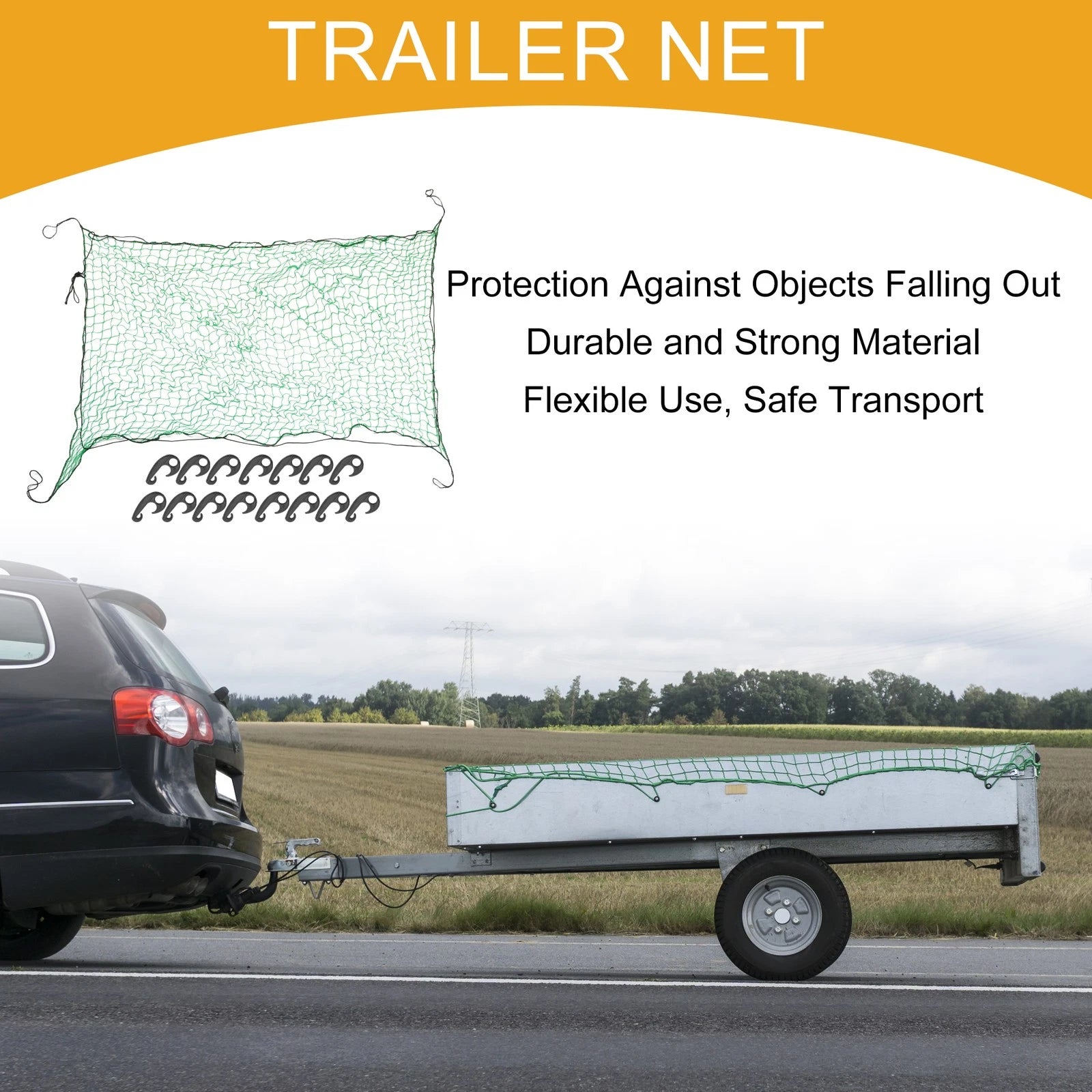 Trailer Cargo Net 1.5x2.2m Scalable Polyethylene for Truck Trailers (Universal)