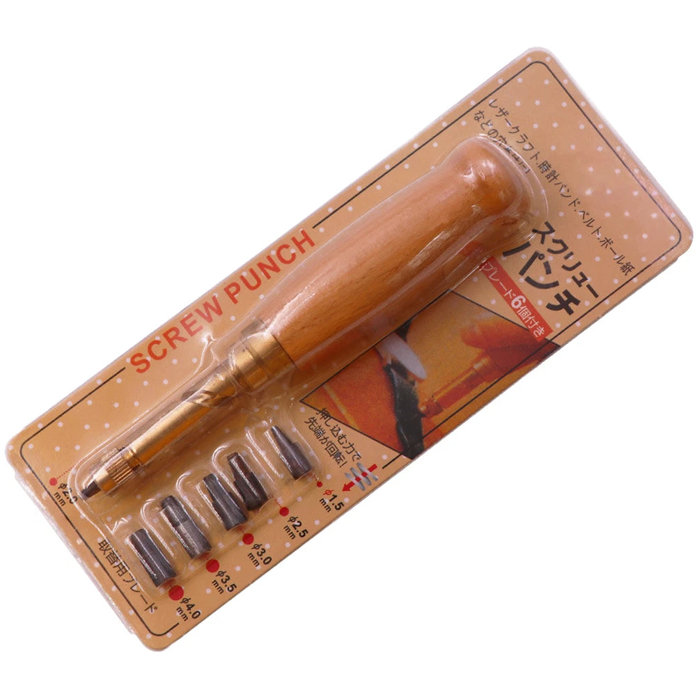 Rotating Leather Hole Punch Tool for Belts (6 Replaceable Punch Heads)