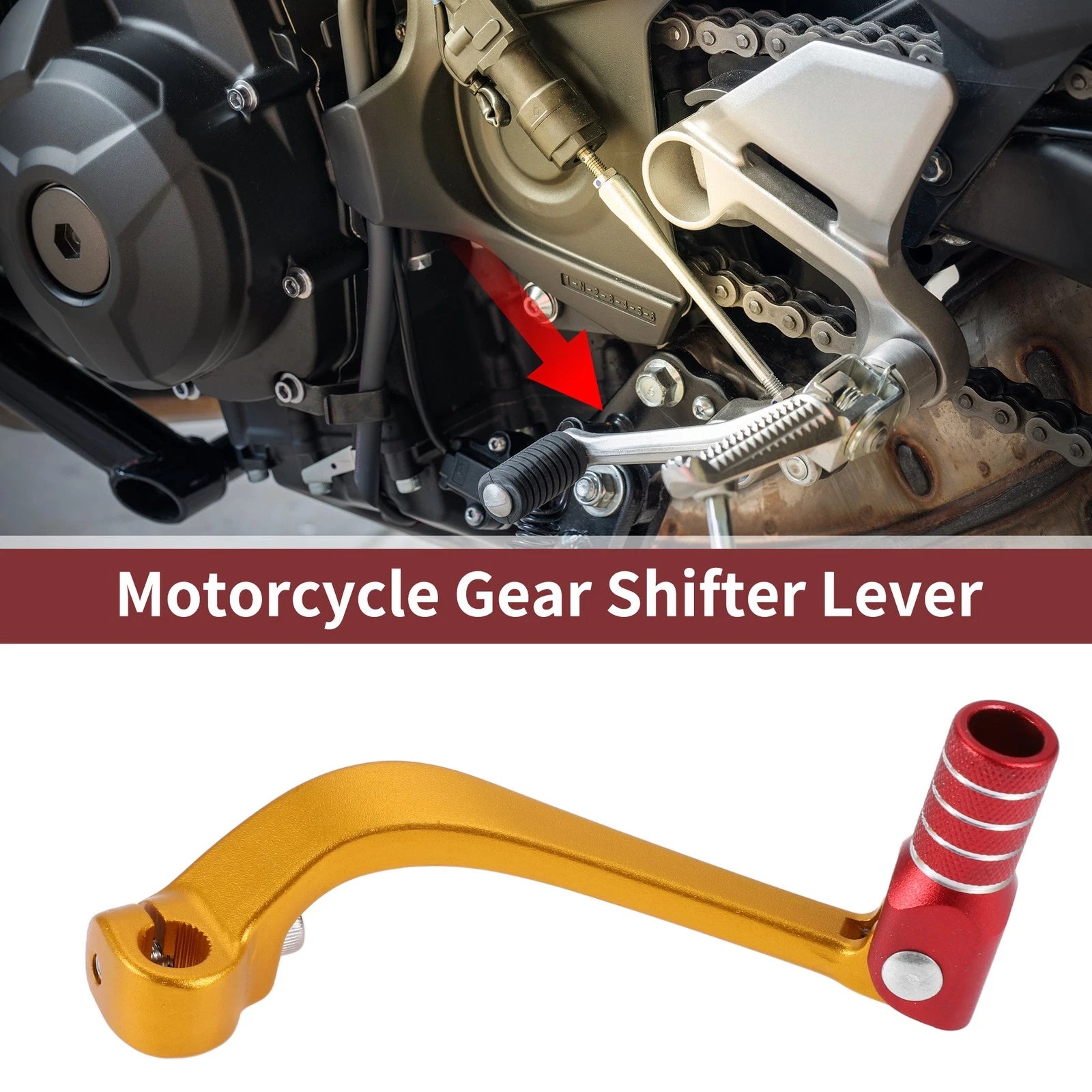 Folding Gear Shifter Lever for Honda CRF110F (2013–2018) Gold Tone Red