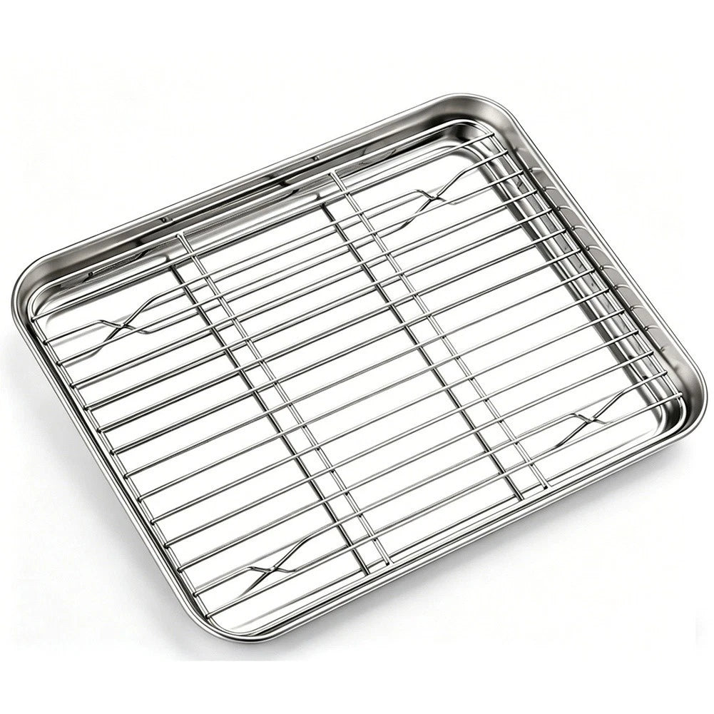 Stainless Steel Baking Tray with Drain Rack for Kitchen (40x30x2.5cm)