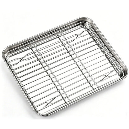 Stainless Steel Baking Tray with Drain Rack for Kitchen (40x30x2.5cm)