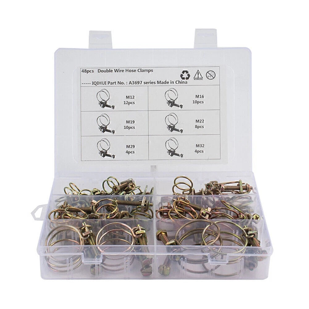 48PCS Double Wire Hose Clamp Kit for Universal Applications (Classic Type)