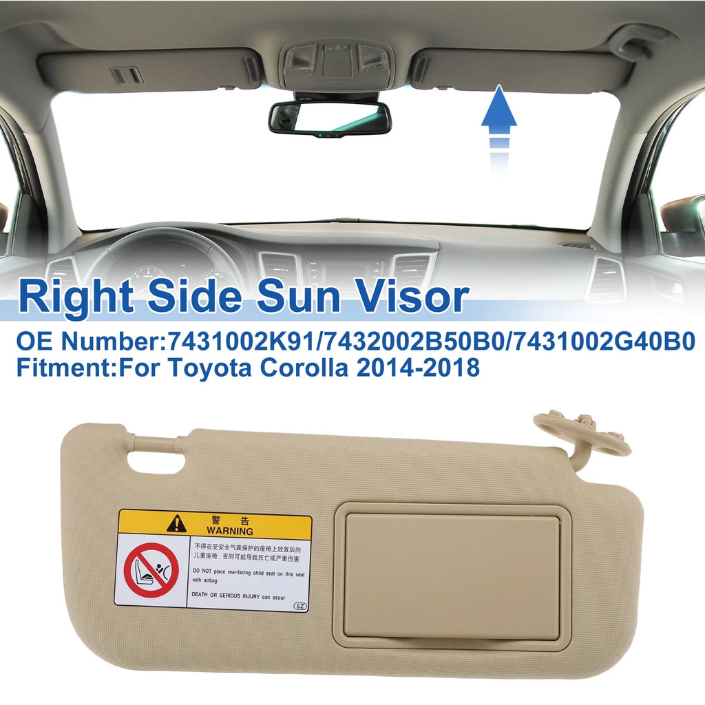 Right Side Sun Visor Replacement for Toyota Corolla (2014–2018) Beige