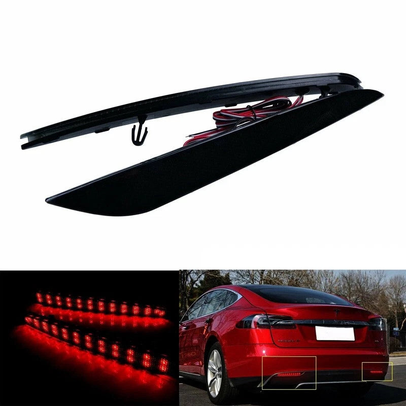 2X LED Smoke Rear Bumper Reflector Tail Brake Lights for Tesla Model S (2012–2023)