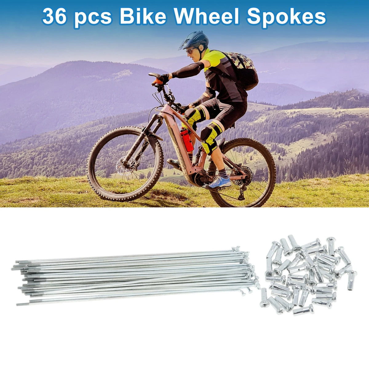 Bike Wheel Spokes 195mm Galvanized Carbon Steel for 36 Set (195mm)