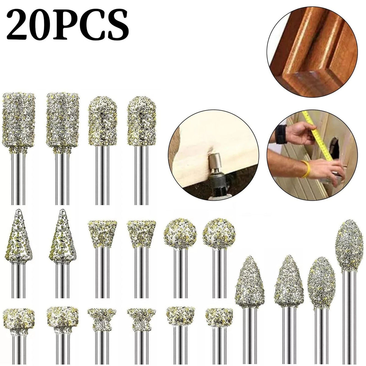 20x Diamond Grinding Burr Drill Bits for Glass Engraving Cutting Polishing