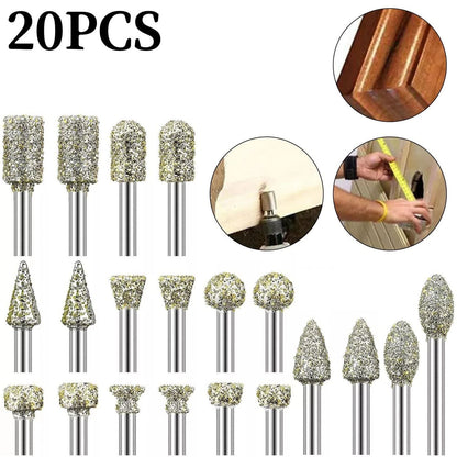 20x Diamond Grinding Burr Drill Bits for Glass Engraving Cutting Polishing