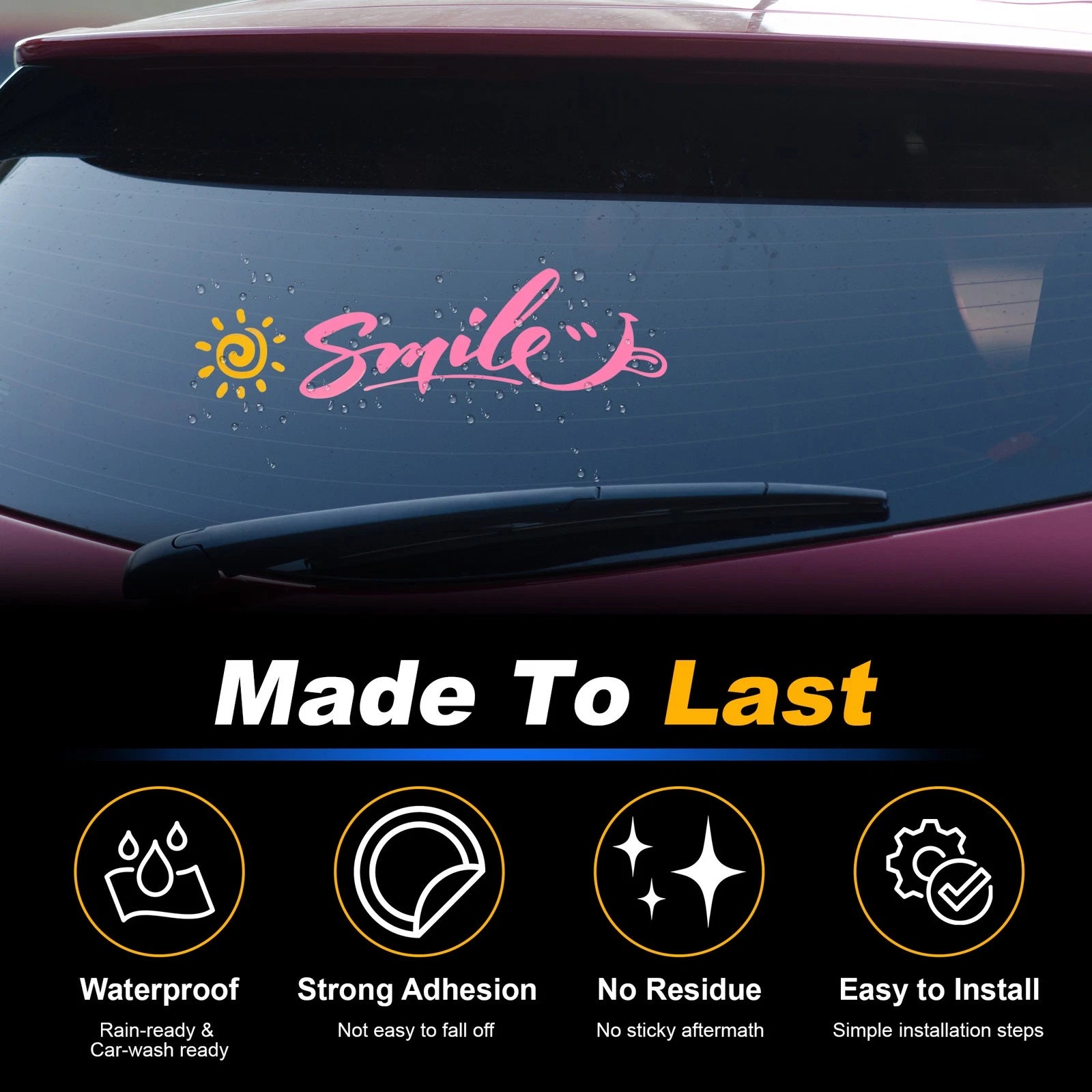 Reflective Bumper Decal for - Pink Square Smile Sun