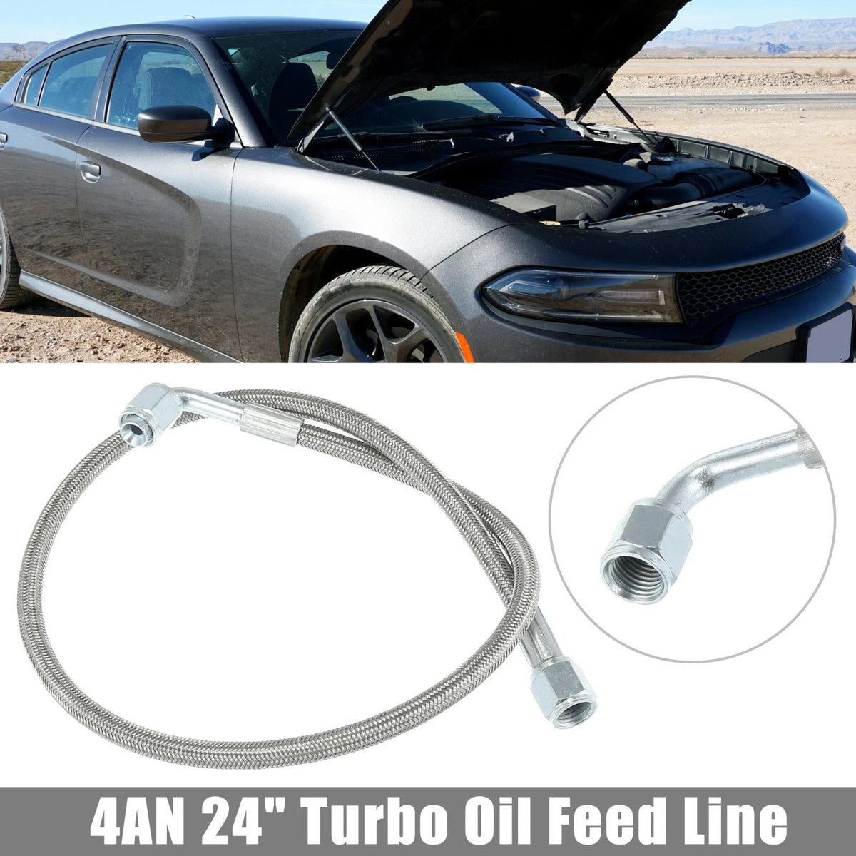 4AN Turbo Oil Feed Line for Universal Applications (24", Stainless Steel)