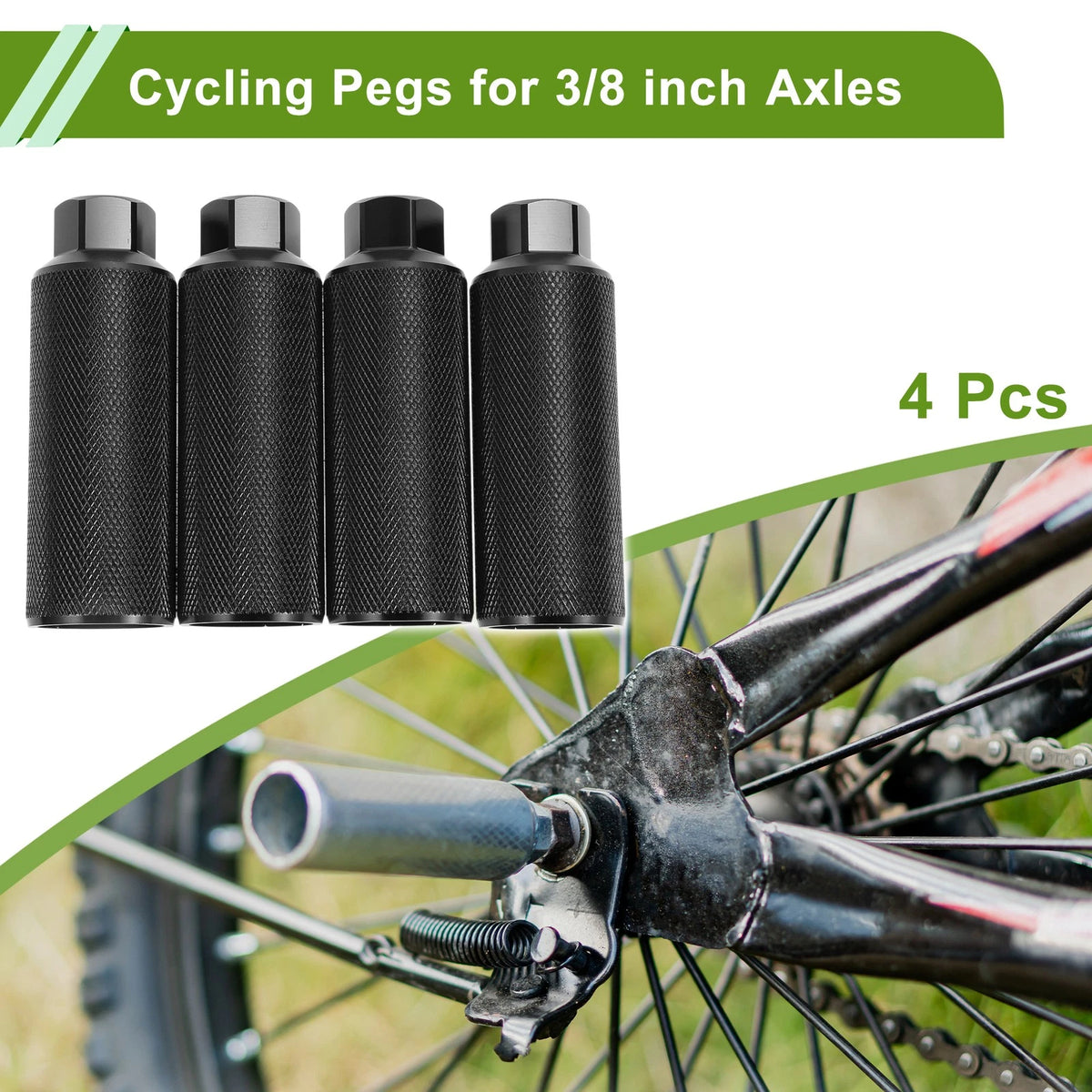 4 Pcs 110mm Bike Pegs Cycling Foot Pegs Black for Universal Fit (Universal)