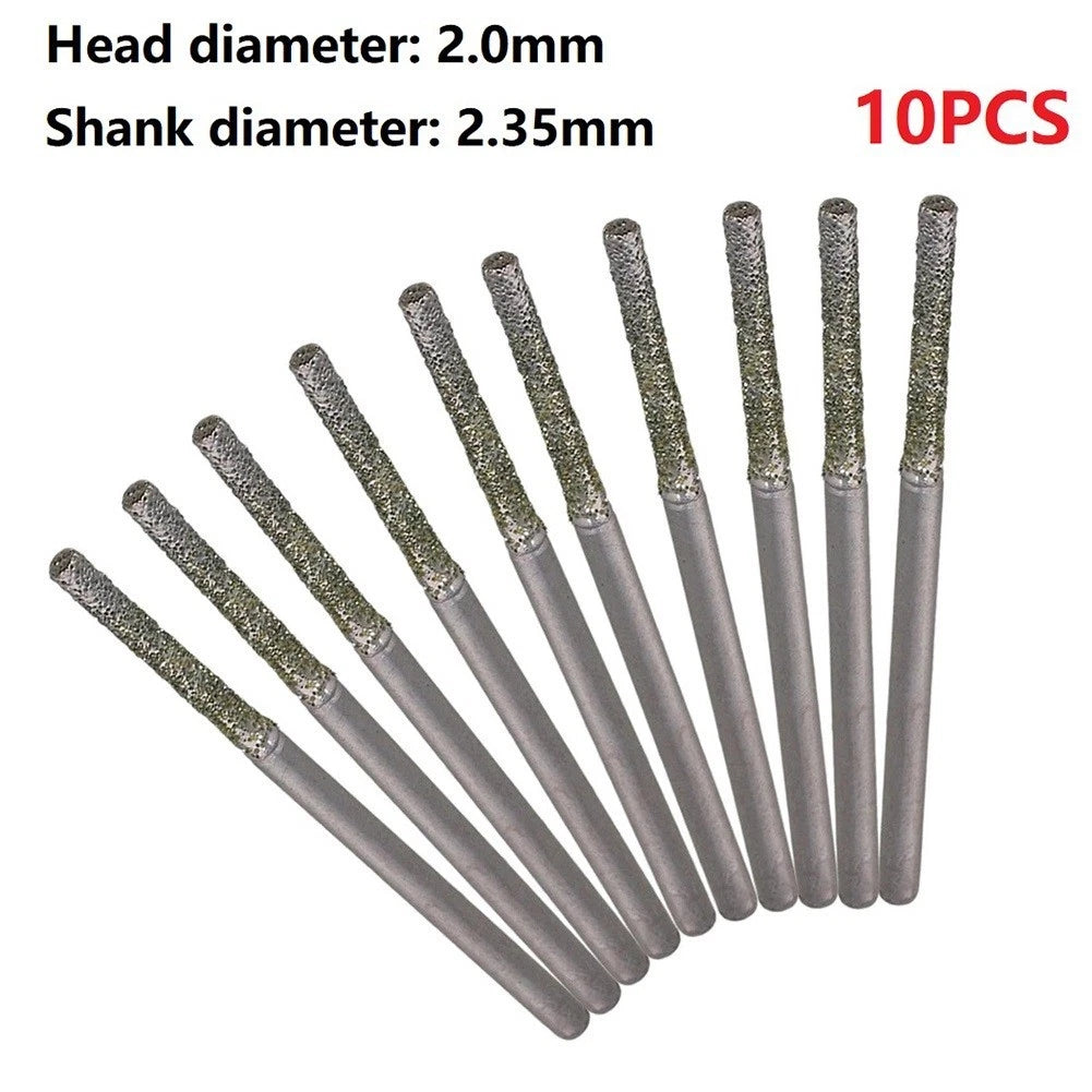 10X Silver Diamond Coated Solid Bits 2.35mm Shank for Drilling Gems