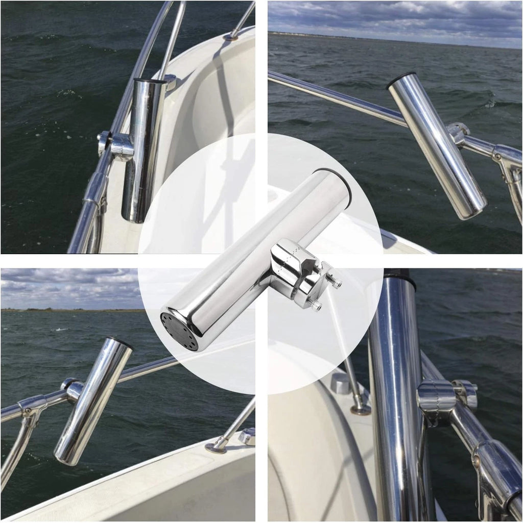 Set of 4 Stainless Steel Clamp On Fishing Rod Holders for Boat (7/8"-1")