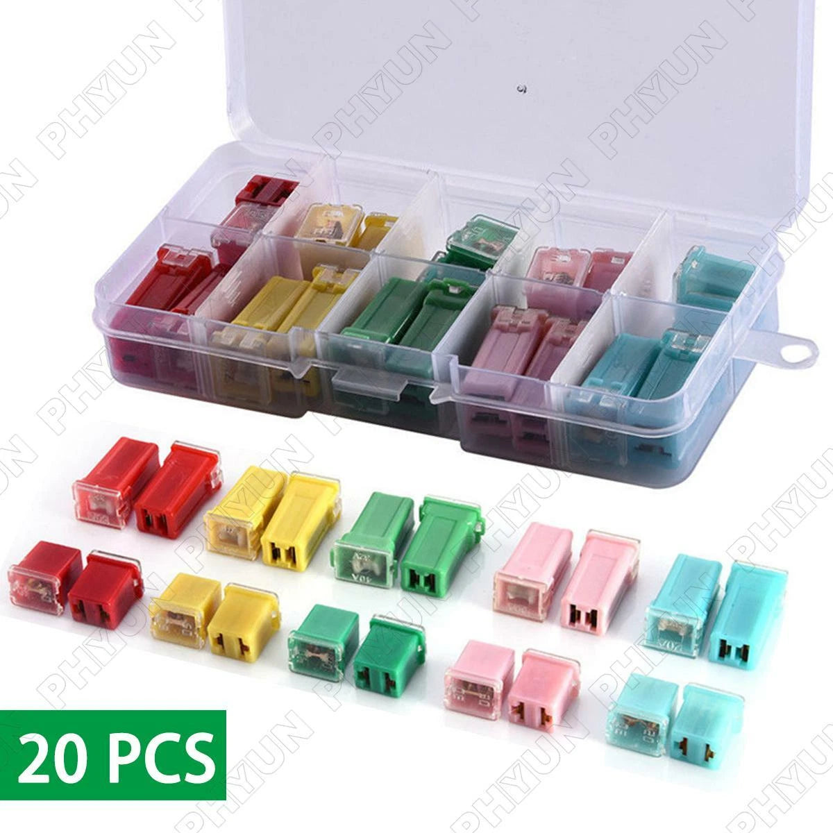 20 Pcs Square Fuse Assortment Kit for Car SUV (DC12-32V, 20A-60A)