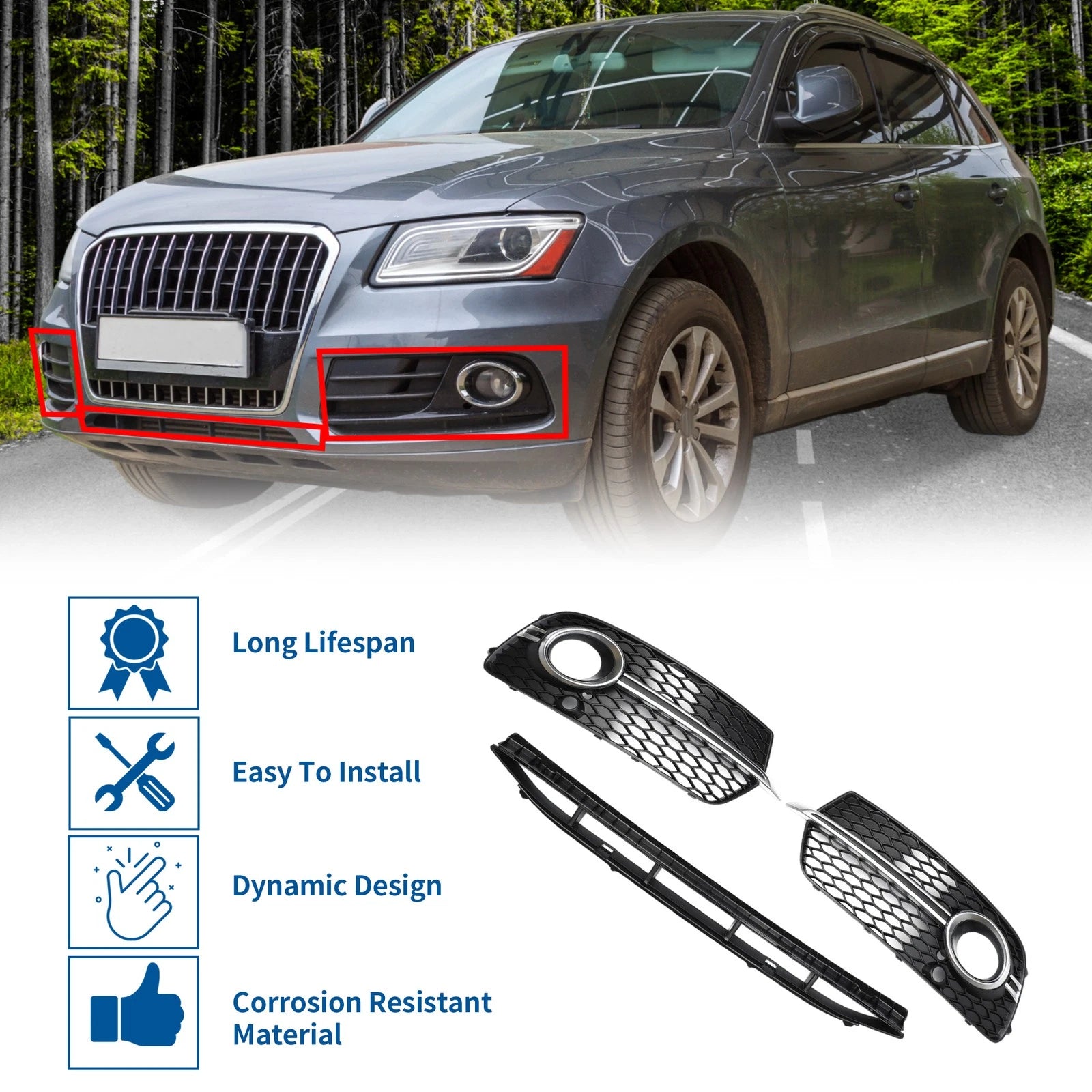 Front Lower Bumper Grille Grill Replacement for Audi Q5 (2017–2018)