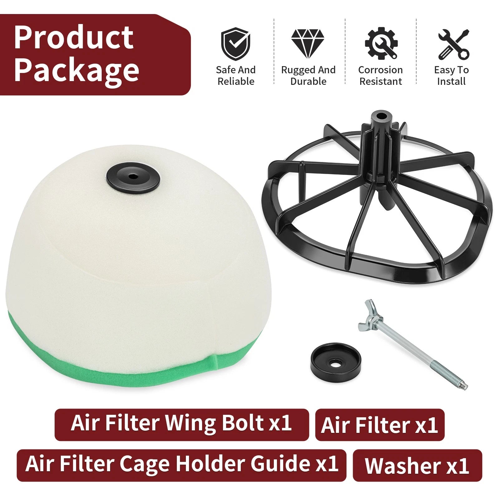 Air Filter Cleaner w/ Cage Holder Wing Bolt Kit for Suzuki RM125 RM250 (2001–2008)