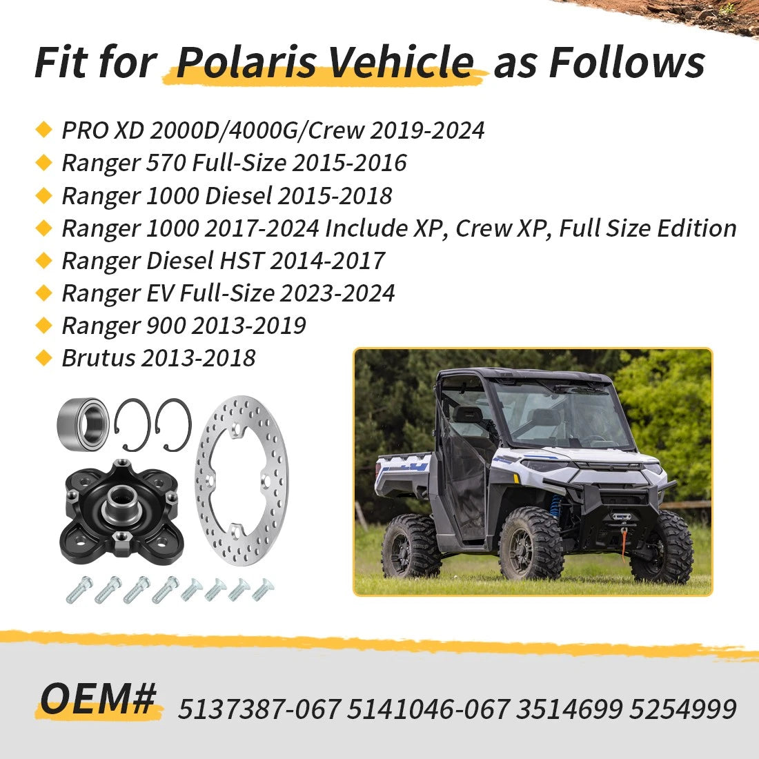 Front Wheel Hub & Brake Disc Kit for Polaris PRO XD 2000D/4000G/Crew (2019–2024)