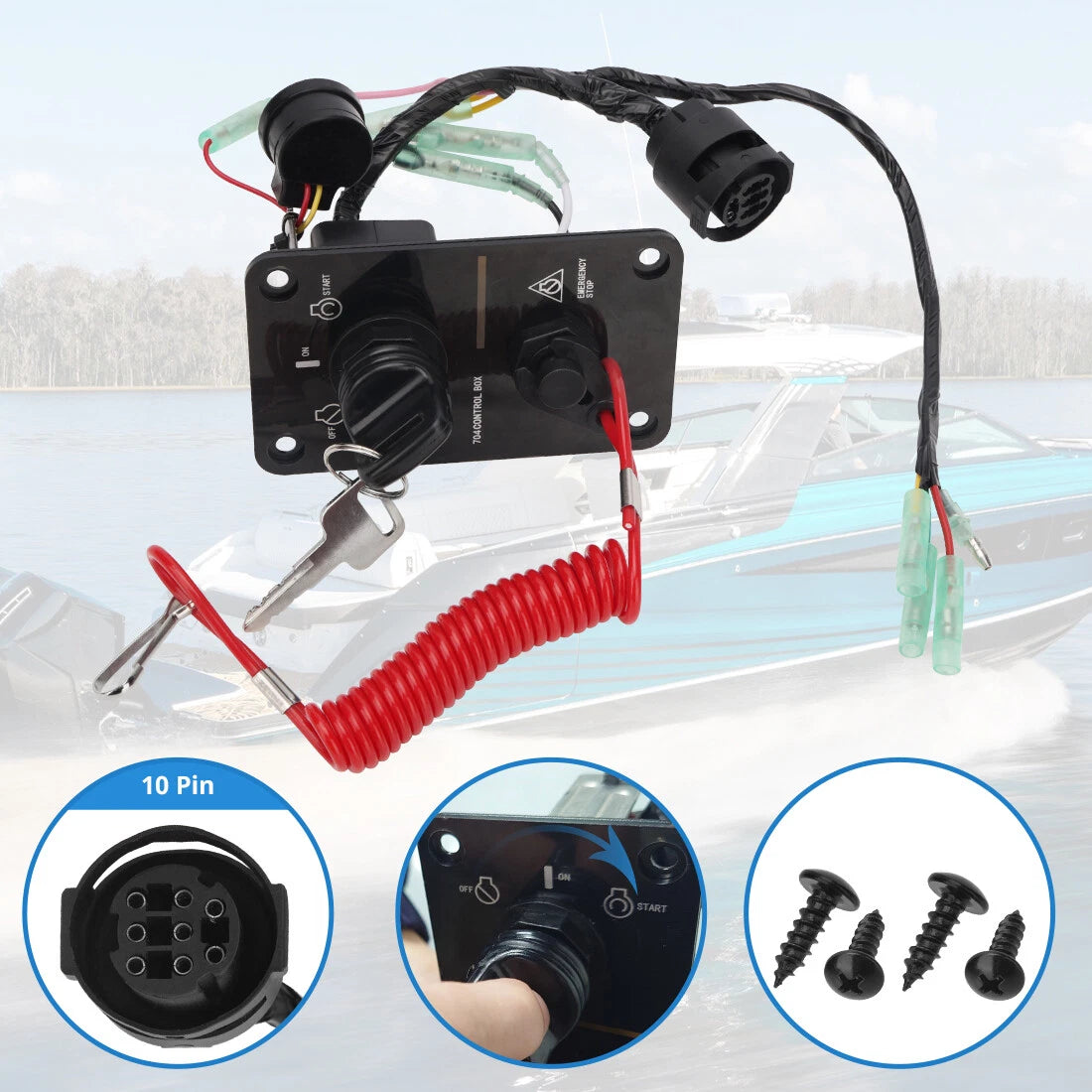 Outboard Single Engine Key Switch Assembly Panel for Yamaha (704-82570-12-00)